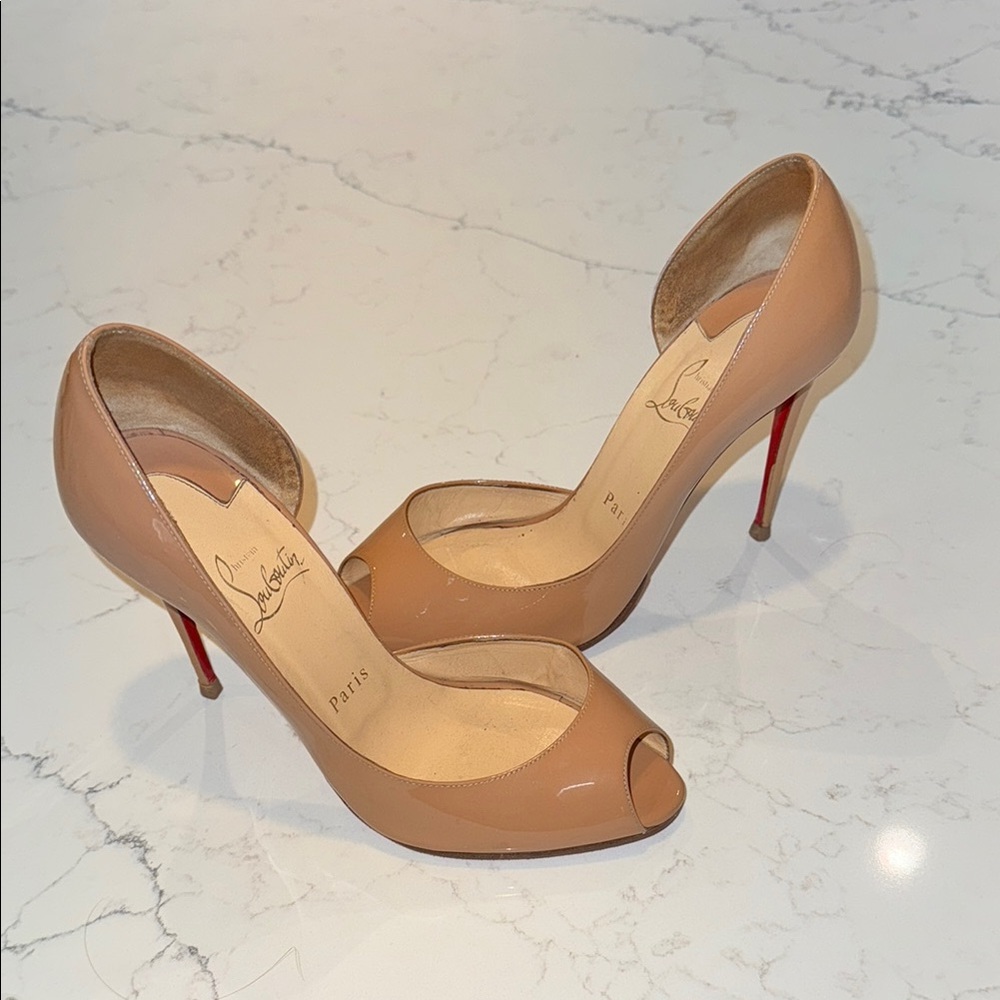Christian Louboutin Women's Tan Peep-Toe Heels